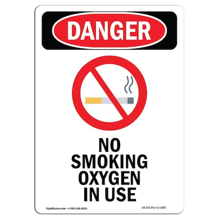 Signmission OSHA Sign, No Smoking Oxygen In Use, 18in X 12in Alum, 12" W, 18" L, Portrait, OS-DS-A-1218-V-1487 OS-DS-A-1218-V-1487